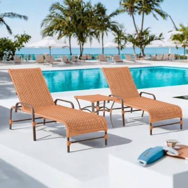 Imagem de Kit 2 Espreguiçadeiras Corda Náutica e Mesa Garden em Alumínio para Piscina Edícula Catar Terracota