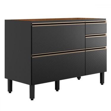 Imagem de Balcão de Cozinha para Pia Proença 1 Porta 4 Gavetas 100% Mdf Nogueira/Carbono - Demóbile