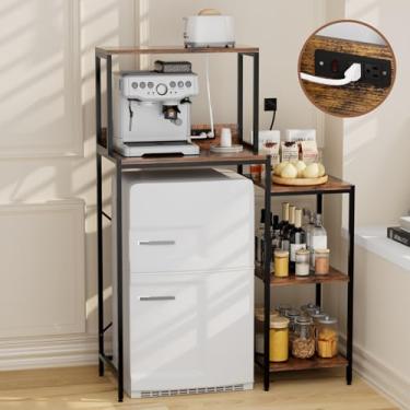Imagem de QieerHior Prateleira de armazenamento de mini geladeira e microondas com tomada elétrica, prateleira ajustável de 5 camadas para padeiros, armário de café, bar, organizador de eletrodomésticos para