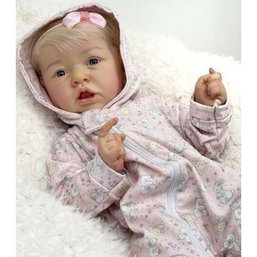 Imagem de Bebê Reborn Maize 50cm Menina Vinil Silicone  Toma Banho Enxoval Compl