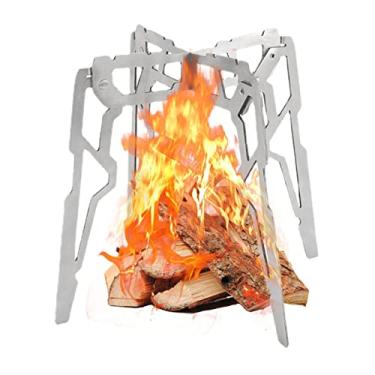 Imagem de Suporte portátil para fogueira - Folding Bonfire Grill Heavy-Duty Aço Inoxidável - Fogão de acampamento removível Grelha portátil para queima de madeira Fogueira para acampamento