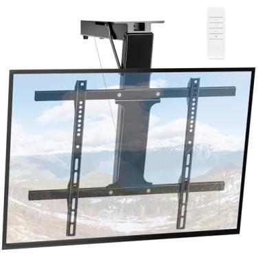 Imagem de Suporte elétrico para TV de teto com controle remoto - Suporte motorizado para TV de teto plano e inclinado, TVs de tela plana e curva de 81 a 70 cm (preto)