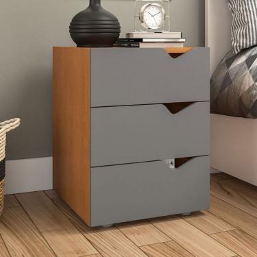 Imagem de Mesa de Cabeceira Porto 3 Gavetas Porto Cinza/Freijó - Politorno