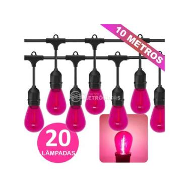 Imagem de Varal de Luz Econômico com Lâmpadas LED PINK 1W Estilo Retrô e Charmos