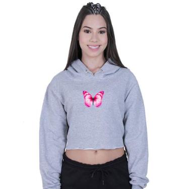 Imagem de Cropped Moletom Feminino Borboleta Rosa - Lafre, Cinza, P