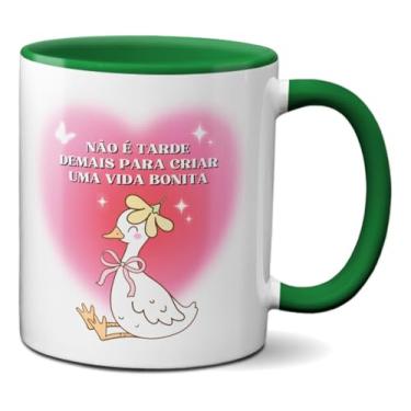 Imagem de Caneca Patinho Motivacional Não É Tarde Para Uma Vida Bonita (Verde)