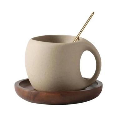 Imagem de Conjunto De Xícara De Café Cerâmica Vintage De 220ml Com Prato Para Ca