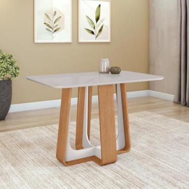 Imagem de Mesa de Jantar Retangular 4 Lugares 120 Tampo Mdf/vidro Easy Pop Amendoa/off White