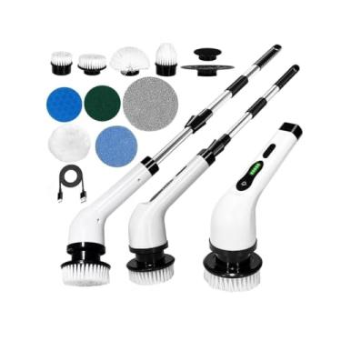 Imagem de Esfregão Elétrico Profissional 9 em 1 Recarregável Mop 360º Sem Fio Potente Portátil Limpeza Pesada Banheiro Cozinha Piso Azulejo Janela Escova Multiuso Compacto Giratório Casa Premium Ajustavel