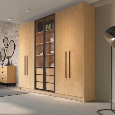Imagem de Guarda Roupa Casal 6 Portas 2,43m x 2,3m Vidro Fumê 100 MDF - Móveis P