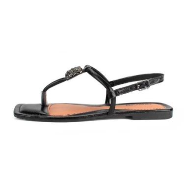 Imagem de Sandalia Dakota Rasteira Bico Quadrado Com Pedraria, 35, Preto