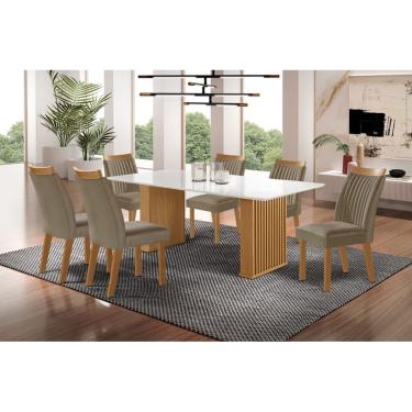 Imagem de Sala de Jantar Ripada com Vidro 6 Cadeiras 1,80x0,90m - Imperatriz - LJ Móveis