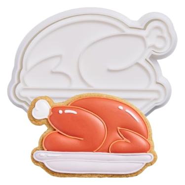 Imagem de Flycalf Cortador de biscoito de outono de ação de graças com carimbos de êmbolo, acessórios de panificação PLA, moldes de cortar, presentes para crianças, decoração de festa, 9 cm, utensílios para