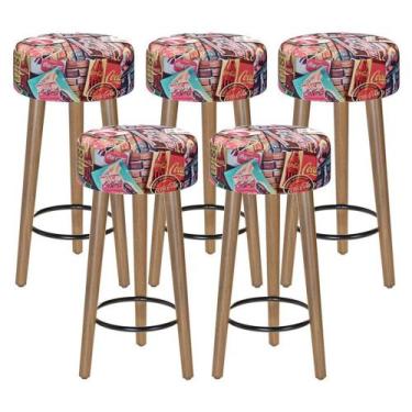 Imagem de Kit Com 05 Banco Banqueta Pés Palito Paris Suede Retrô - Salaone