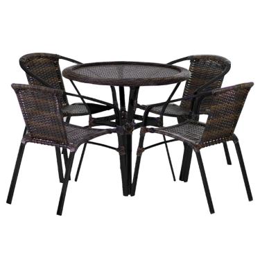 Imagem de Kit 4 Cadeiras Alumínio e Mesa Tampo Varanda Piscina Jardim Trama