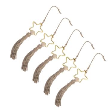 Imagem de aqxreight 5 Peças Estrela Borla Ornamento Pendurado Elegante Contas de Madeira Corda de Juta Borla Decoração Contas Juta e Uma de Tou Estrela Pendurado Ornamentoestrela Decoraçãomadeira