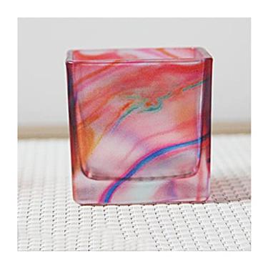 Imagem de Castiçal castiçal simples impressão e tingimento castiçal de vidro quadrado romântico à luz de velas jantar decoração literária suporte de velas