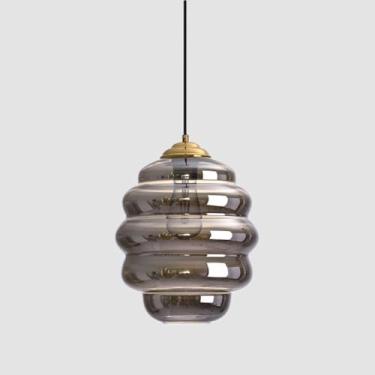 Imagem de KSSTEVNBD Luminária pendente de vidro favo de mel dourado iluminação ilha cozinha minimalista lustre de vidro listrado vintage retro ajustável luminária de teto para quarto cabeceira sala de estar