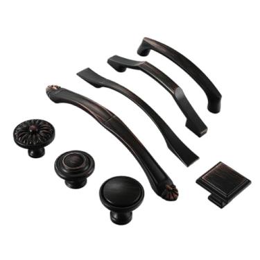Imagem de Puxadores de armário de bronze preto liga de zinco estilo americano puxadores de porta de armário de cozinha puxadores de móveis puxadores de gaveta ferragens 2 peças (6086-128 mm)