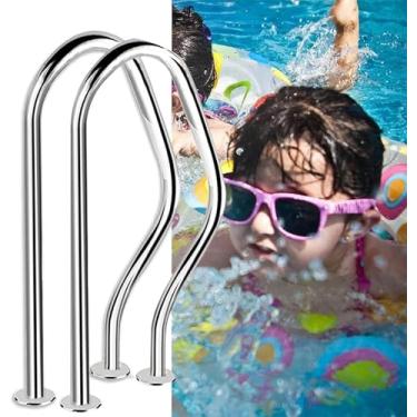 Imagem de LGEOELIAS Corrimão de piscina, corrimão de piscina de aço inoxidável 304, corrimão de piscina de 2 peças para piscina térrea, corrimão de spa fácil de montar