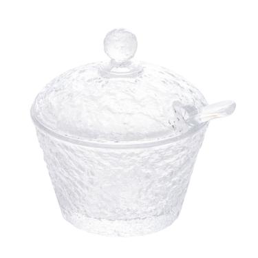 Imagem de Açucareiro de Cristal Martelado C/Colher Plástica Petra Transparente 11x10cm Lyor