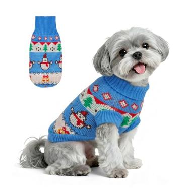 Imagem de Petdream Suéter de Natal para cães pequenos, médios, grandes, meninas, machos, gola de tricô, macio, quente, festivo, férias, inverno, roupas divertidas para brincar ao ar livre (azul homem neve, GG)