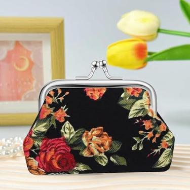 Imagem de Lindas bolsas de moedas com fivela floral – Bolsa vintage Kiss-Lock, Preto, Porta-moedas