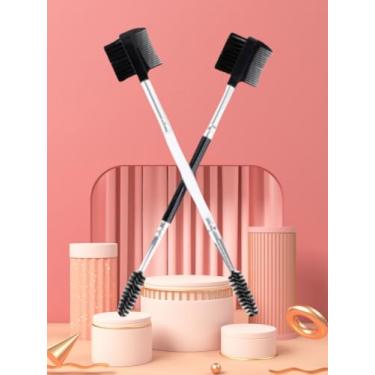 Imagem de 2 pincéis de sobrancelha para cílios de cabeça dupla, maquiagem multicolorida