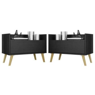 Imagem de Kit com 2 Mesas de Cabeceira 60 Cm com Pés Retrô Preta - MULTIMOVEIS