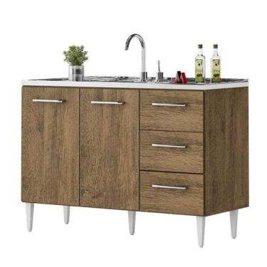 Imagem de Balcão Vitória Para Pia De 1,20 2 Portas 3 Gavetas Castanho - MILANI M