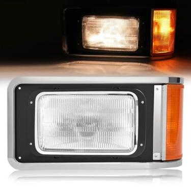 Imagem de HECASA Farol esquerdo com bisel compatível com 1990-2017 Mack CH613 SFA substituição para caminhão de capô 2M0516CM 116QS544M lado do motorista halogênio com lâmpada de seta transparente e lente âmbar