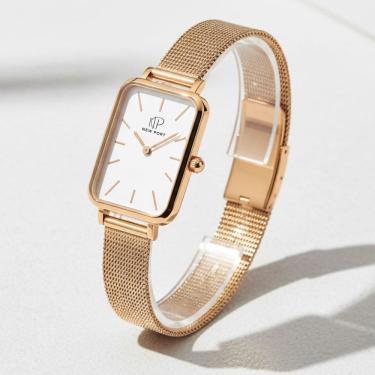 Imagem de Relógio Feminino Quadrado Casual Delicado Analógico New Port Rosé