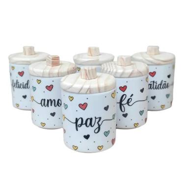 Imagem de Jogo de 6 Potes Multi-Uso de Porcelana 300ml com Frases Motivacionais 