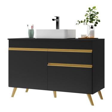 Imagem de Gabinete Banheiro 2 Portas E 1 Gaveta Retrô 120Cm Multimóveis V5025 Preto Preto