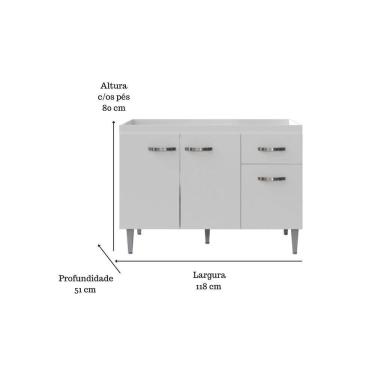 Imagem de Balcão Gabinete Para Pia Gabriela Sem Tampo 120cm 3 Portas 1 Gaveta Branco
