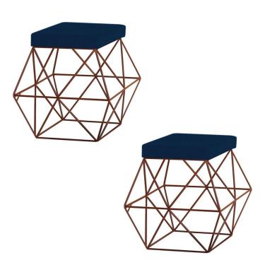 Imagem de Kit 2 Puffs Decorativo Base Bronze Trixie Veludo Azul