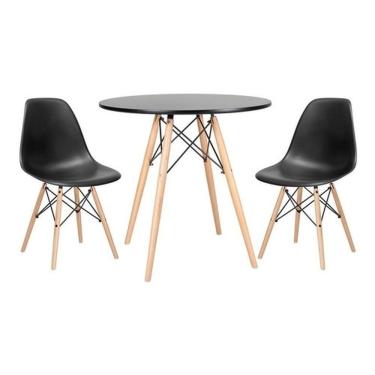 Imagem de Kit Mesa Jantar Eiffel 80cm Preta + 2 Cadeiras Eames Eiffel