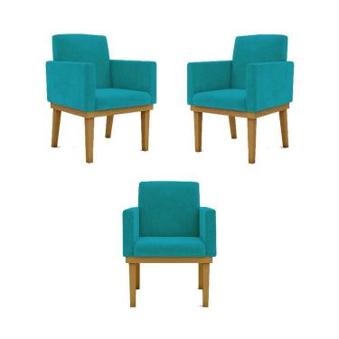 Imagem de Kit 03 Poltronas Cadeira Decorativa Reforçadas Azul Turquesa