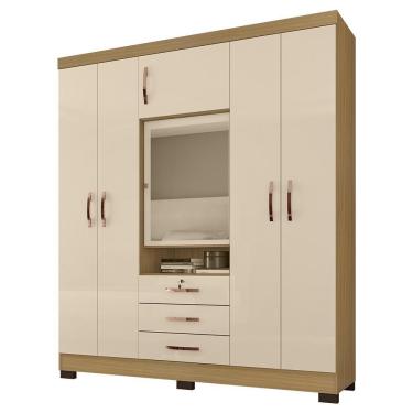 Imagem de Guarda Roupa Casal Com Espelho 6 Portas Reino Unido Carvalho-off White - Incorplac