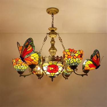 Imagem de Lustre contemporâneo de luxo com borboletas, LED, estilo americano criativo, ideal para sala de estar, restaurante, quarto, casa de campo, hotel, café, bar, karaokê ou clube. Luminária pende