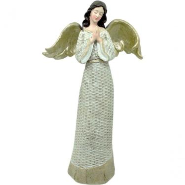 Imagem de Anjo Decorativo Com Gliter Branco Enfeite Natal Resina 38cm