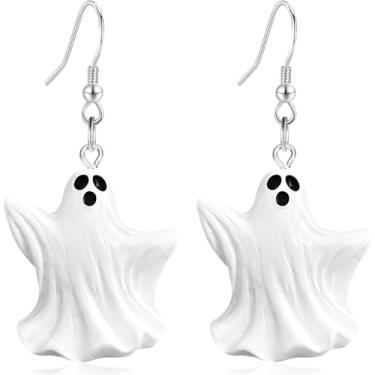 Imagem de unixmoment Brincos femininos exclusivos feitos à mão com pingente de fantasma branco e preto, Large, Resina, Sem pedra preciosa