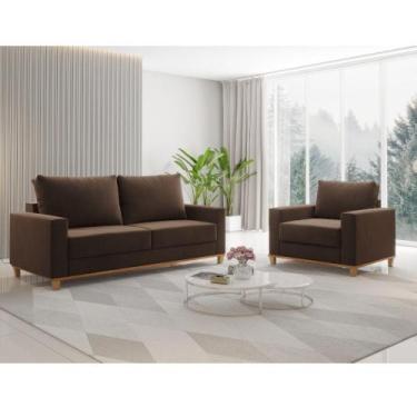 Imagem de Conjunto Sofá Living Veludo 180cm Vicente com 1 Poltrona Viena Viero, 