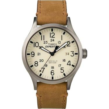 Imagem de Relógio masculino Timex TWC001200 Expedition Scout, com pulseira de couro, natural/marrom