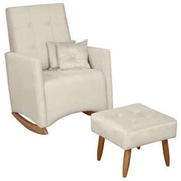 Imagem de Poltrona Amamentação Base Balanço E Puff Lola Veludo Off F03 - Mpozenato