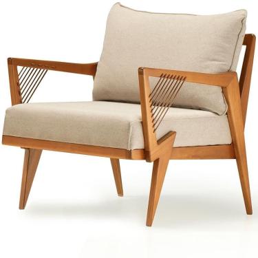 Imagem de Poltrona Com Braços Alva Ozki Madeira Eucalipto Cedro Tecido Bege Corda Couro Reconstituído