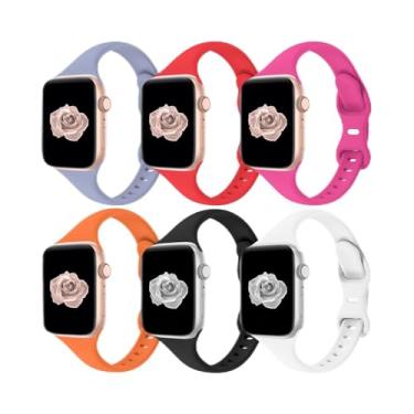 Imagem de Pulseiras finas compatíveis com Apple Watch Ultra 3 2 1 séries 11 10 9 8 7 6 5 4 mm 42 mm 41 mm e 49 mm SE para mulheres e homens, pulseira esportiva estreita e macia (pacote com 6) (cinza de bambu +