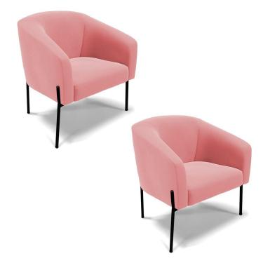 Imagem de Poltrona Pé De Ferro Preto Kit 2 Stella Suede D03 - D'rossi Cor Rose