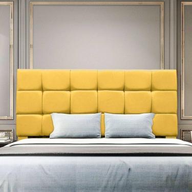 Imagem de Cabeceira Cama Box Solteiro 90 Cm Malta Em Suede Com Frame Amarelo