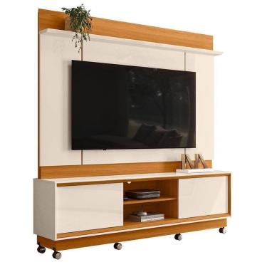 Imagem de Estante Home Theater Siena Cinamomo/off White Para Tv Até 75” Com Rodízios - Madetec Cinamomo/off White